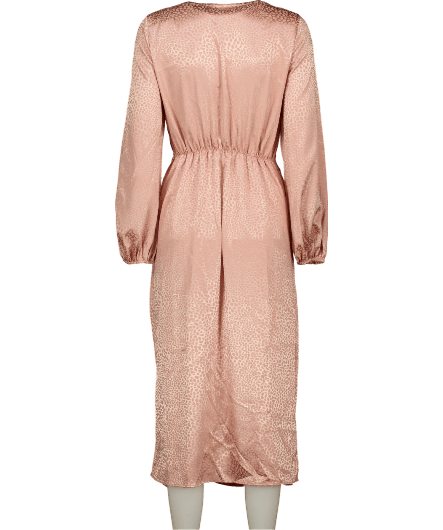 River Island Pink Peach Satin Jacquard Faux Wrap Midi Dress UK 10 - Reliked