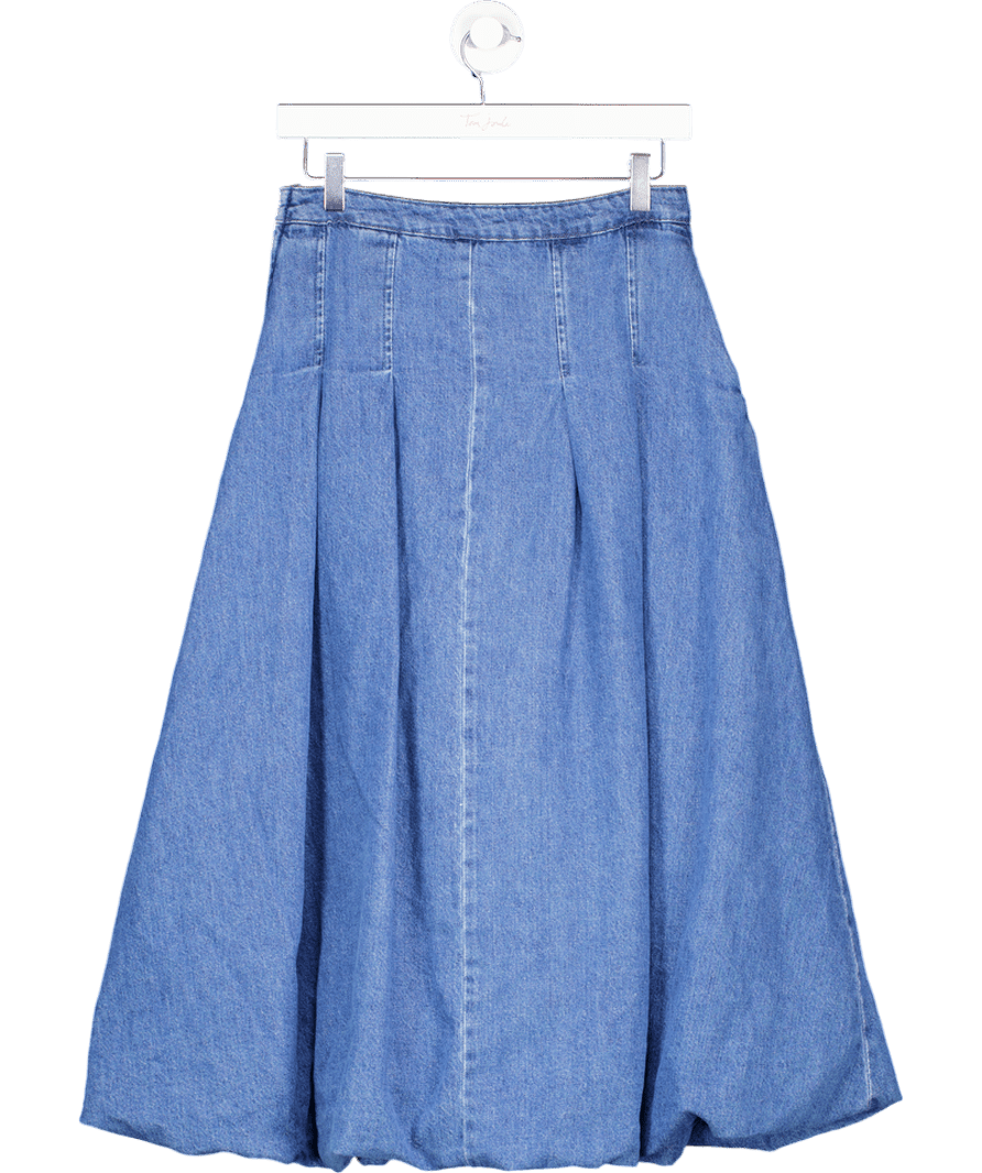 River Island Puffball Denim Midi Skirt - Blue UK 6 - Reliked