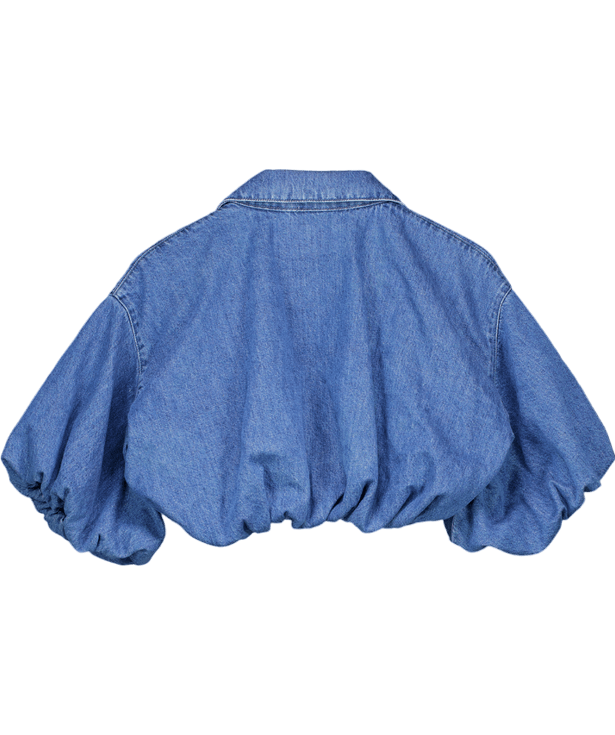 River Island Puffball Denim Top - Blue UK 8 - Reliked