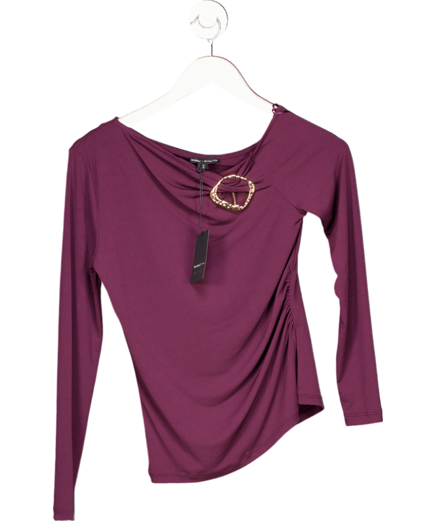 River Island Purple Long Sleeve Gold Trim Drape Top UK S - Reliked