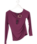 River Island Purple Long Sleeve Gold Trim Drape Top UK S - Reliked