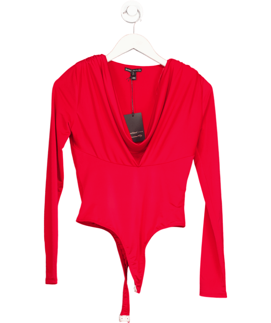 River Island Red Cowl Neck Bodysuit UK S - Reliked