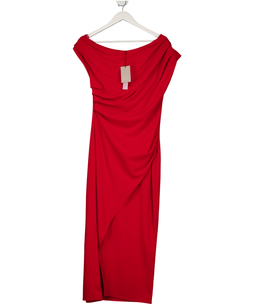 River Island Red Drape Off Shoulder Bodycon Midi Dress UK M - Reliked