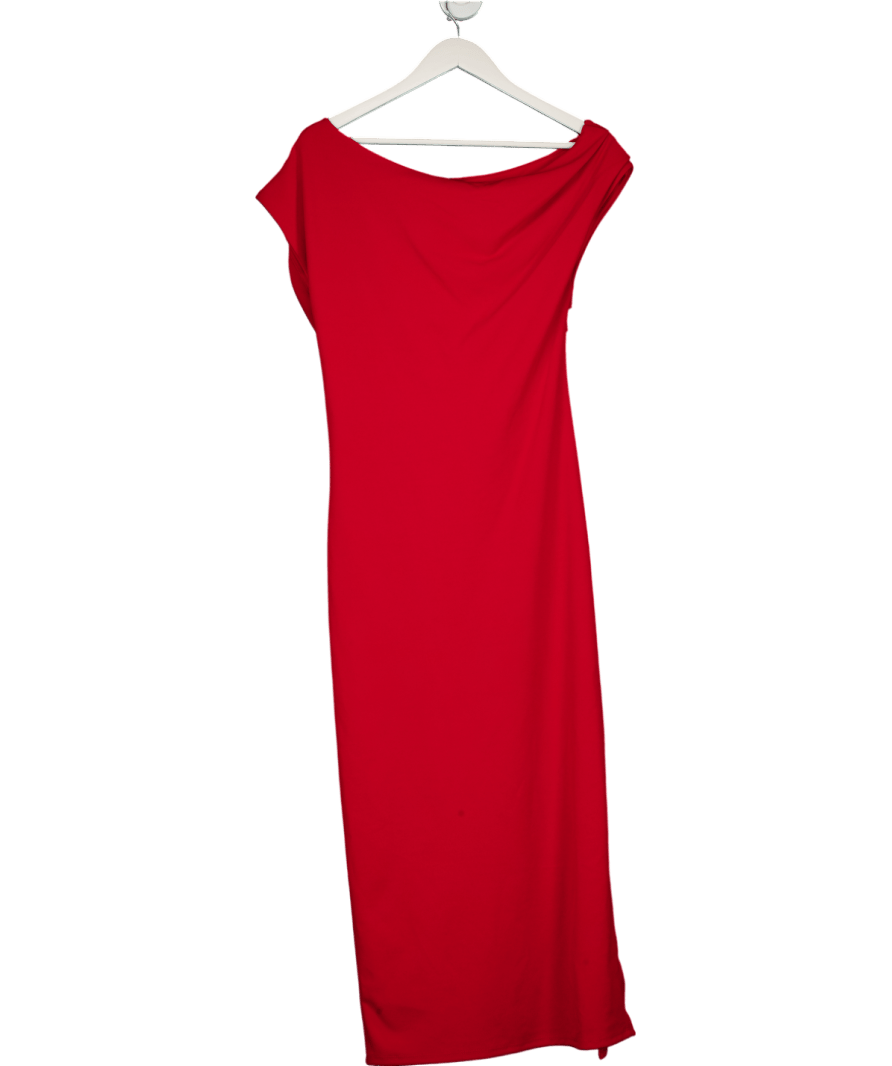 River Island Red Drape Off Shoulder Bodycon Midi Dress UK M - Reliked