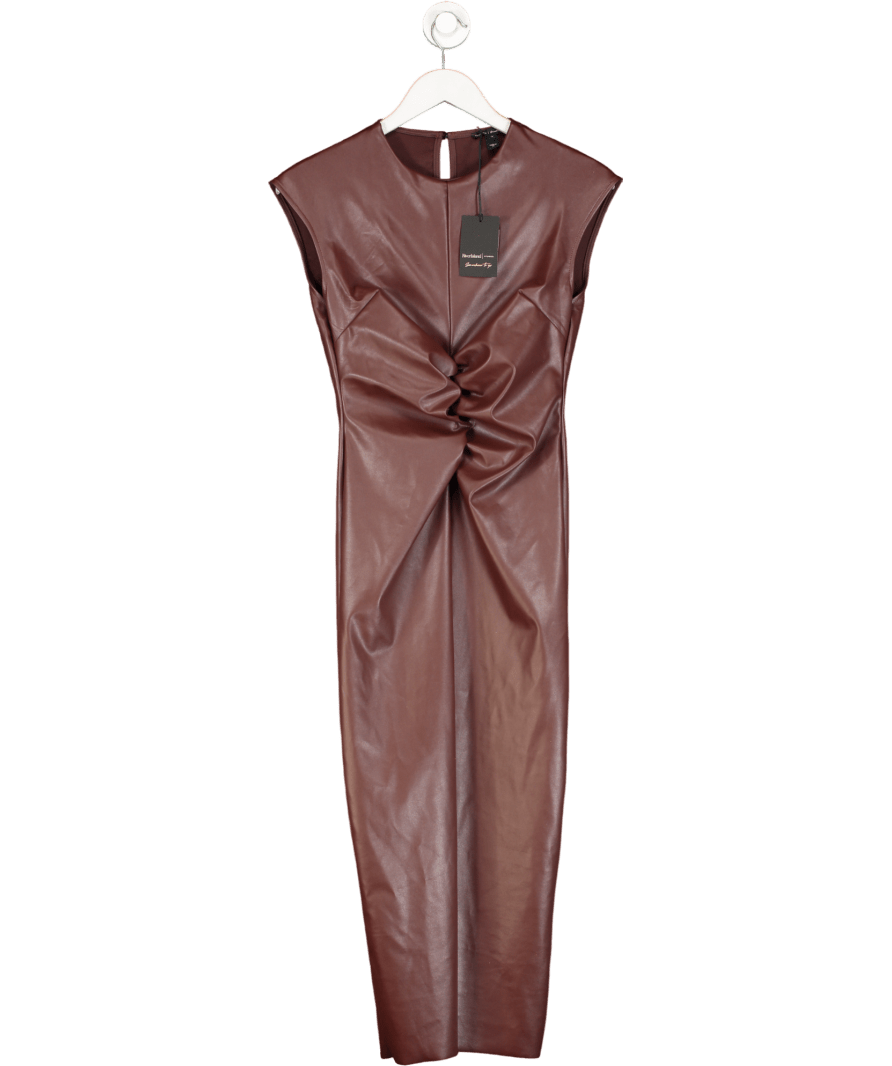 River Island Red Faux Leather Ruched Midi Dress UK 8 - Reliked