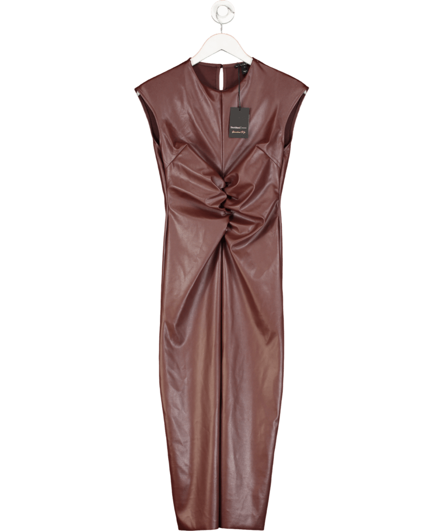 River Island Red Faux Leather Ruched Midi Dress UK 8 - Reliked