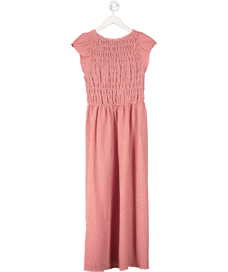 River Island Red Gingham Shirred Midi Dress UK 18 - Reliked