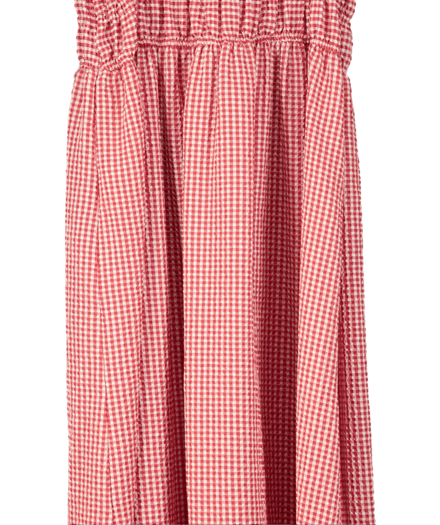 River Island Red Gingham Shirred Midi Dress UK 18 - Reliked