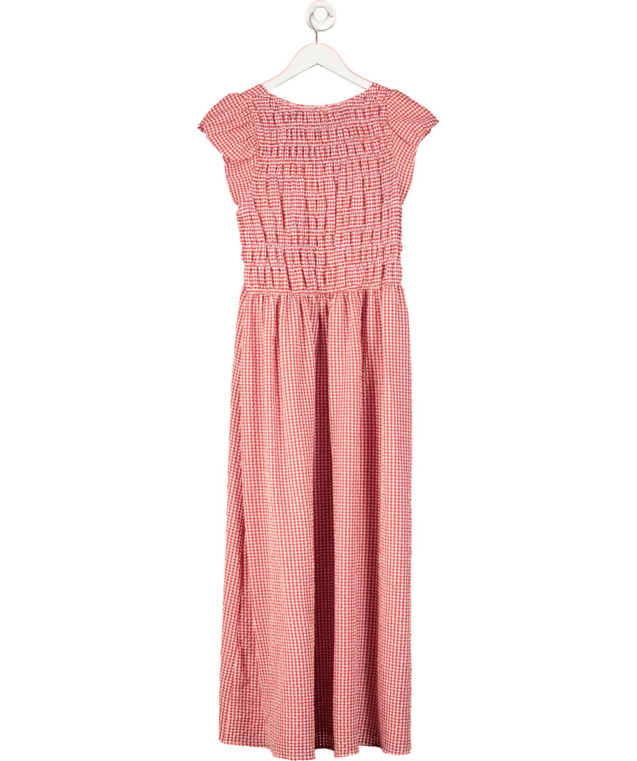 River Island Red Gingham Shirred Midi Dress UK 18 - Reliked