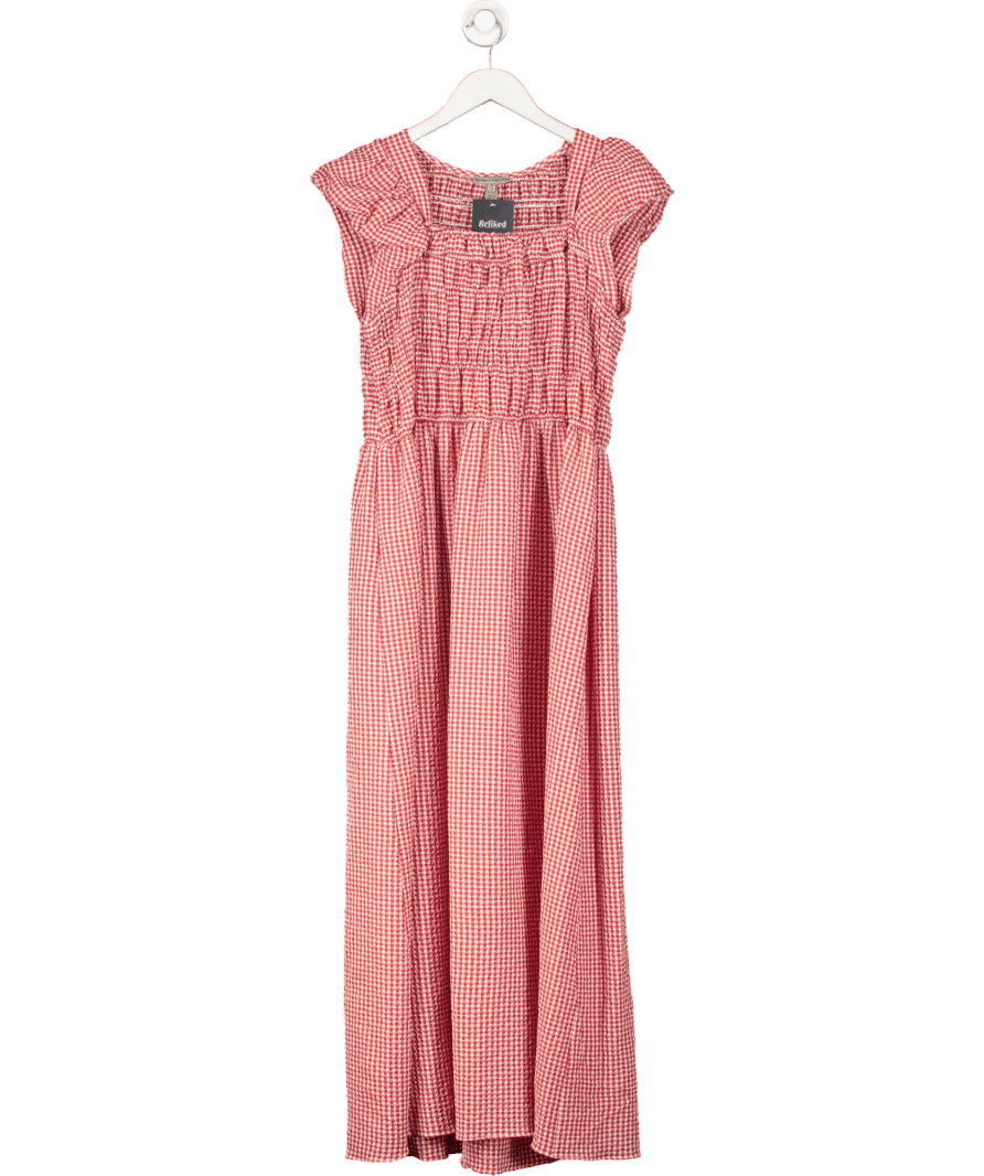 River Island Red Gingham Shirred Midi Dress UK 18 - Reliked