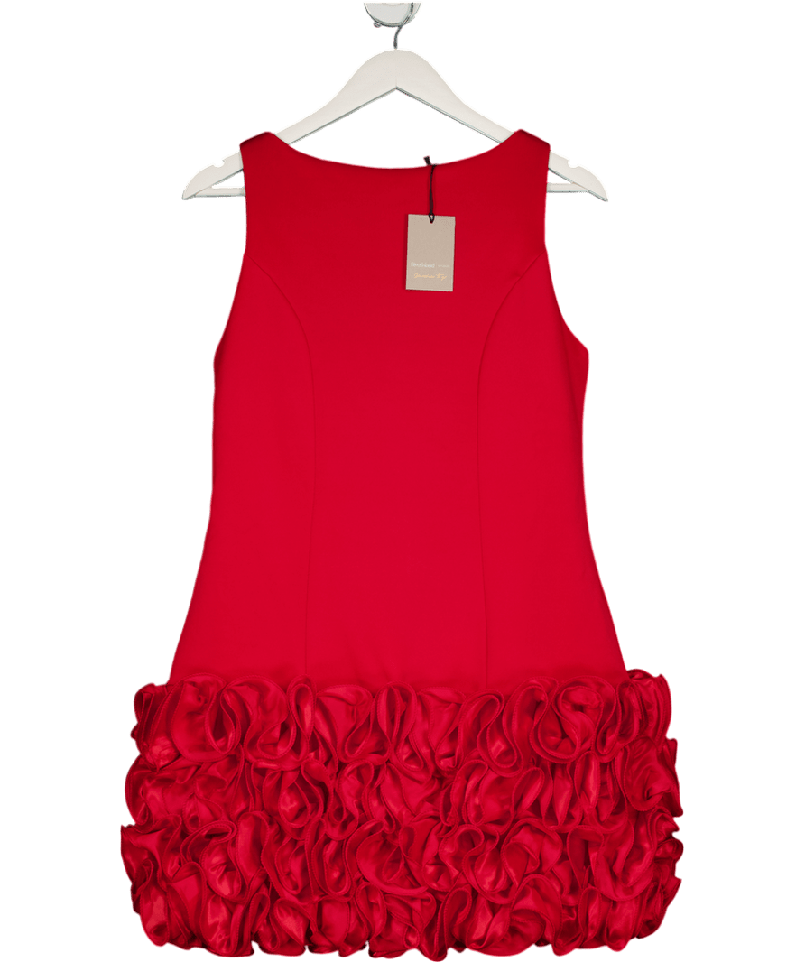 River Island Red Sleeveless 3d Floral Hem Mini Dress UK M - Reliked