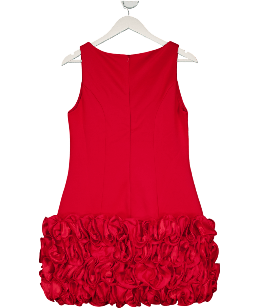 River Island Red Sleeveless 3d Floral Hem Mini Dress UK M - Reliked