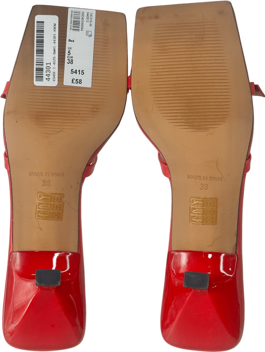 River Island Red Square Toe Kitten Heel Sandals UK 5 EU 38 👠 - Reliked