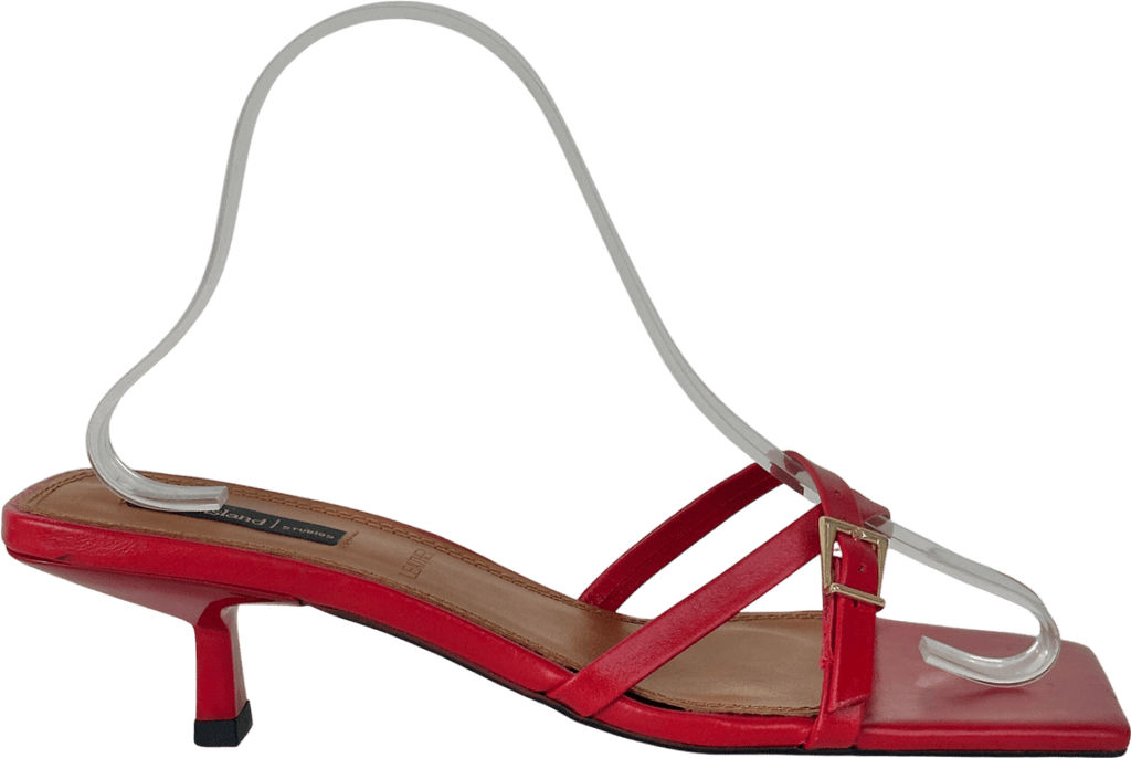 River Island Red Square Toe Kitten Heel Sandals UK 5 EU 38 👠 - Reliked