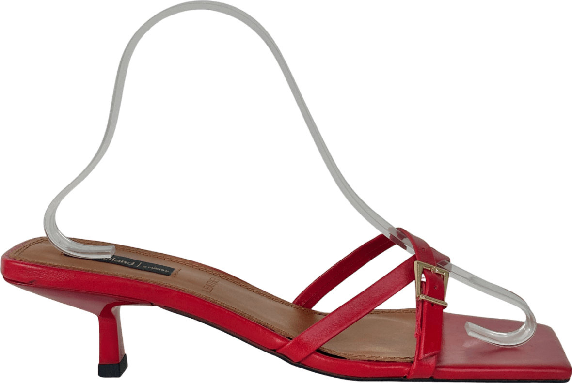 River Island Red Square Toe Kitten Heel Sandals UK 5 EU 38 👠 - Reliked