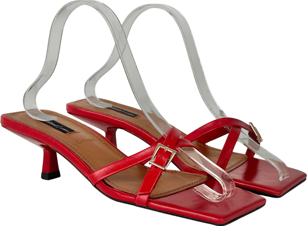 River Island Red Square Toe Kitten Heel Sandals UK 5 EU 38 👠 - Reliked