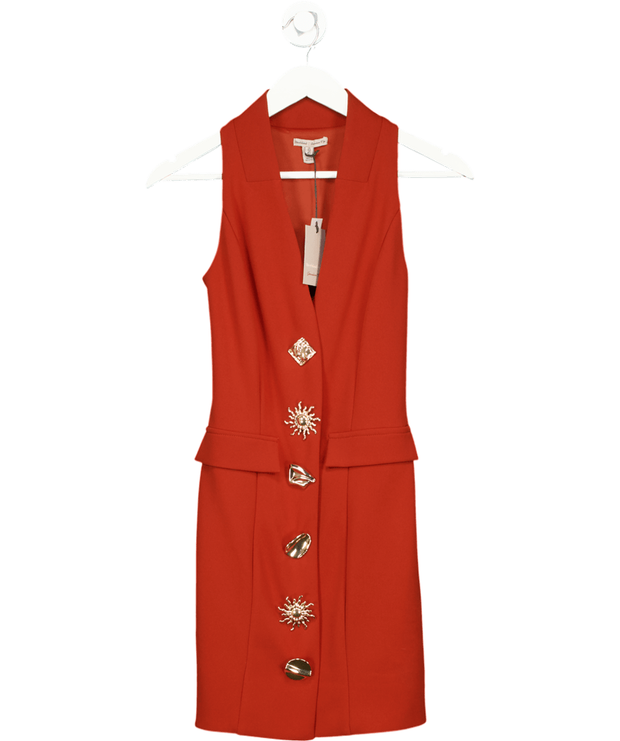 River Island Rust Brown Sleeveless Mixed Button Mini Dress UK XS - Reliked