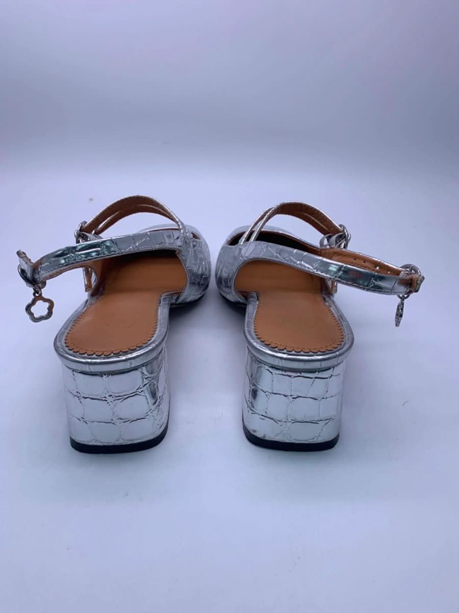 River Island Silver Croc Embossed Slingback Block Heel Shoes UK 7 - Reliked