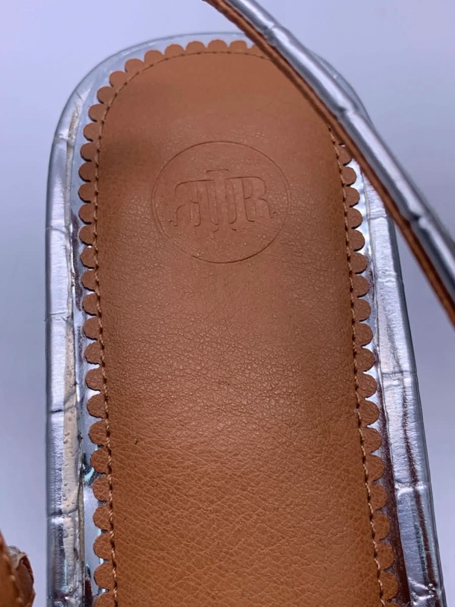 River Island Silver Croc Embossed Slingback Block Heel Shoes UK 7 - Reliked