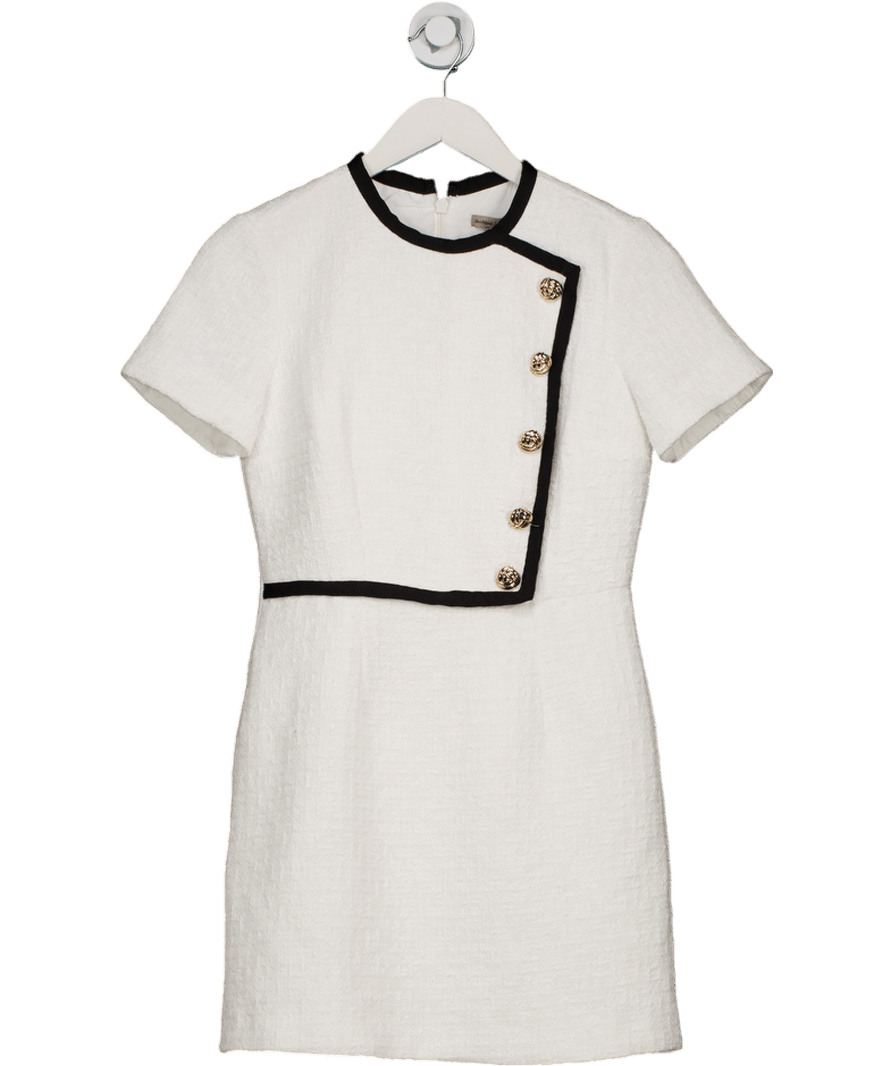 River Island White Boucle Short Sleeve Dress UK 6 - Reliked