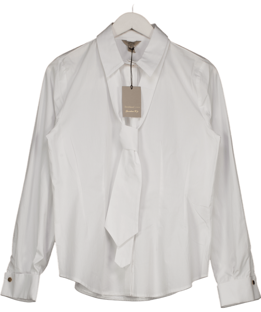 River Island White Cotton Poplin Shirt With Tie UK 10 - Reliked