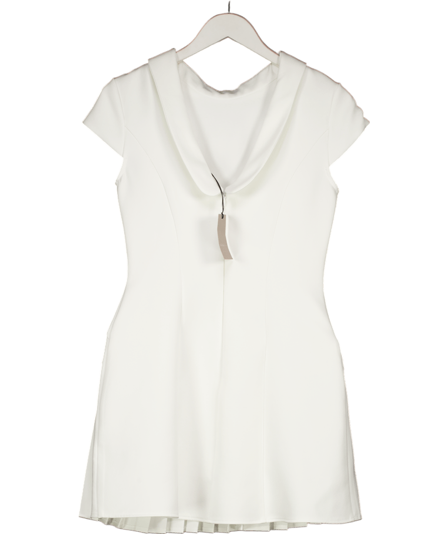River Island White High Neck Pleated Mini Dress UK 10 - Reliked