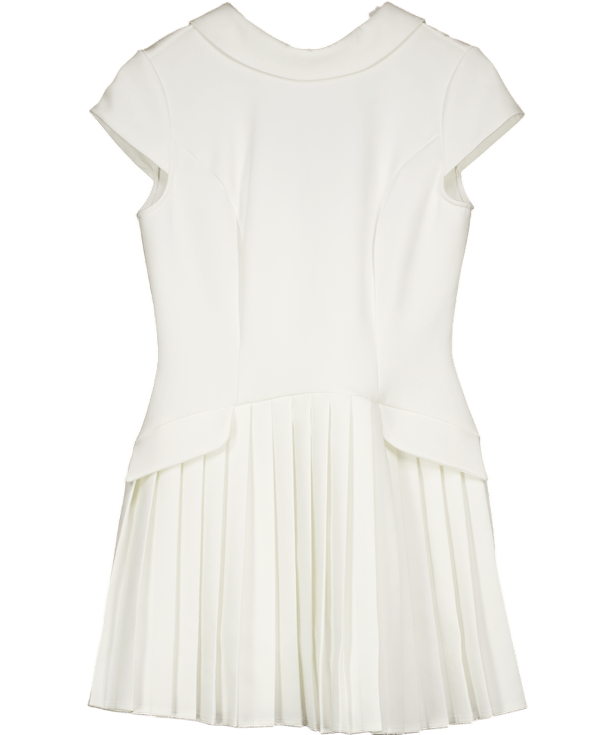 River Island White High Neck Pleated Mini Dress UK 10 - Reliked