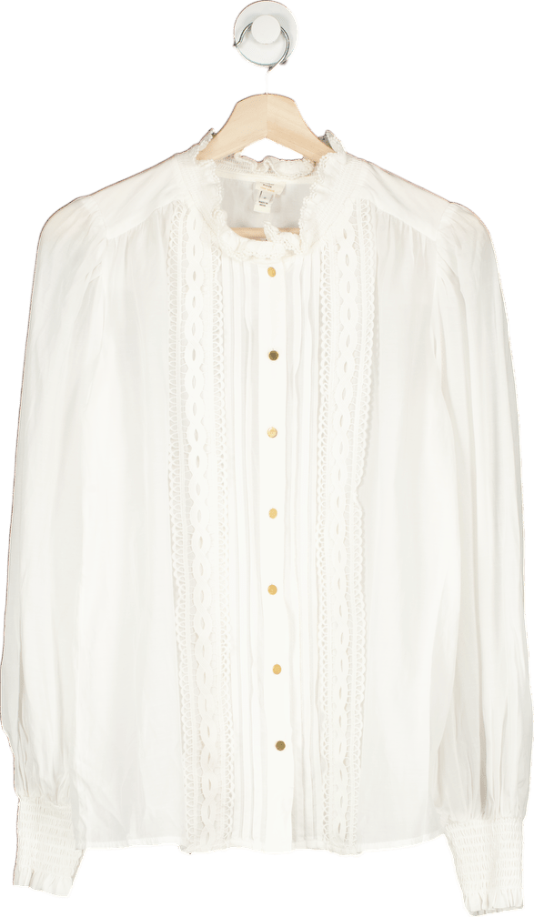 River Island White Lace Trim Blouse UK 6 - Reliked