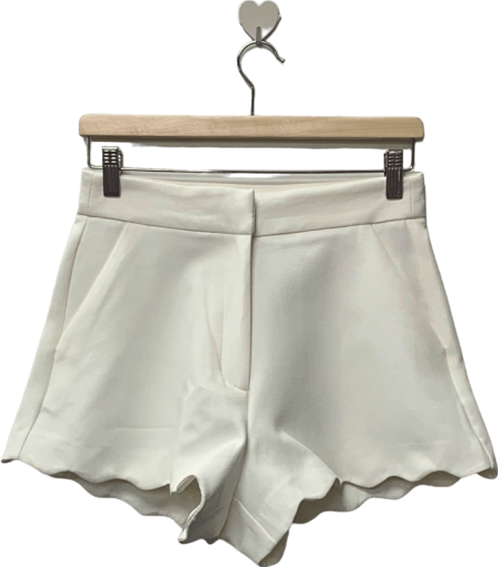 River Island White Scalloped Hem Shorts UK 6 - Reliked