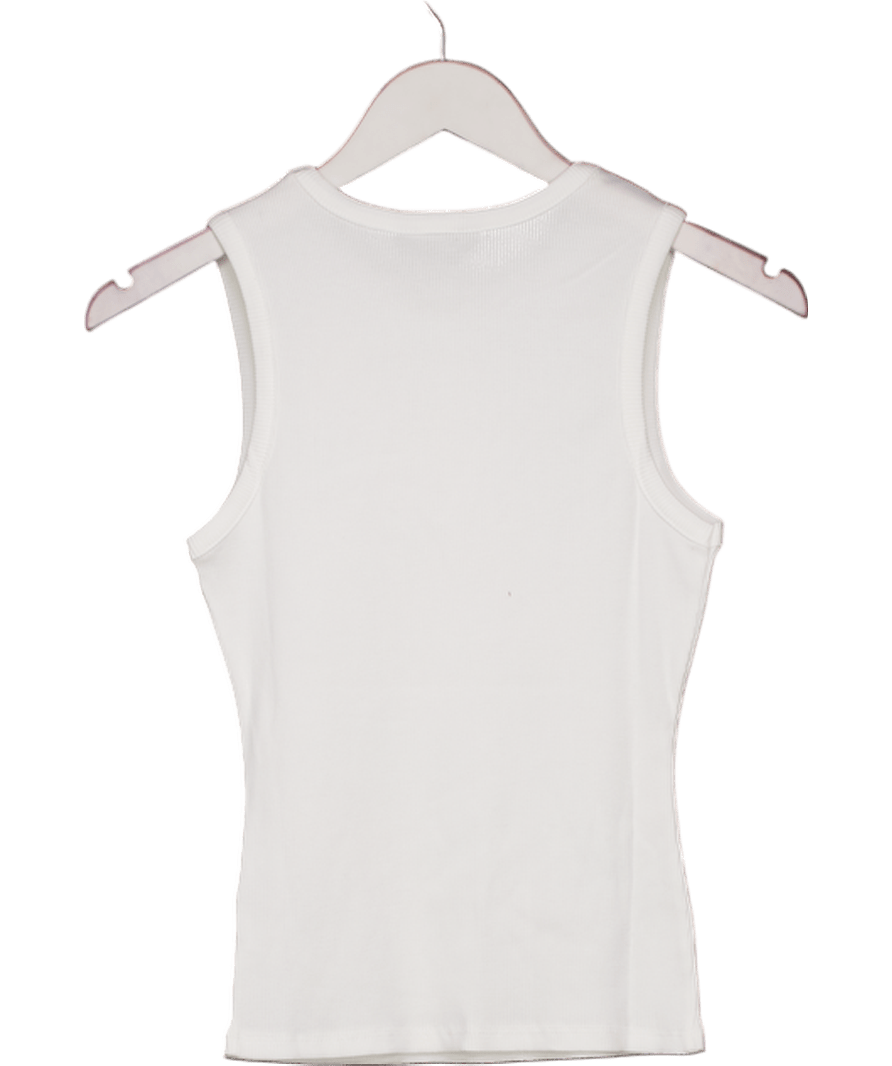 River Island White Sleeveless Diamante Ribbed Tank Top UK S - Reliked