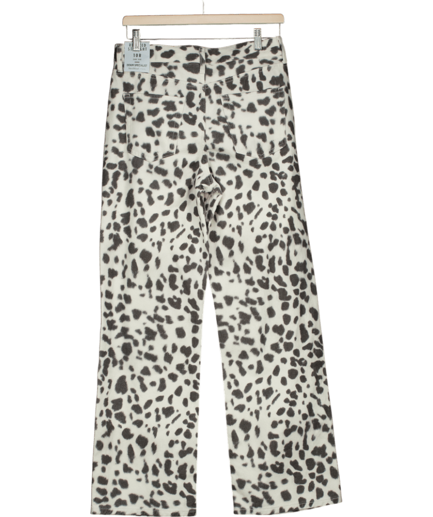 River Island White Spot Print Relaxed Straight Leg Jeans UK 10 - Reliked
