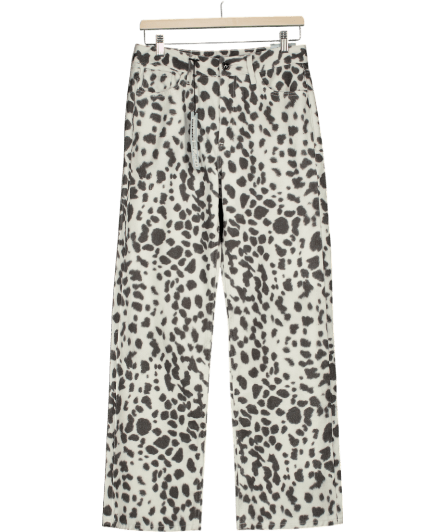 River Island White Spot Print Relaxed Straight Leg Jeans UK 10 - Reliked