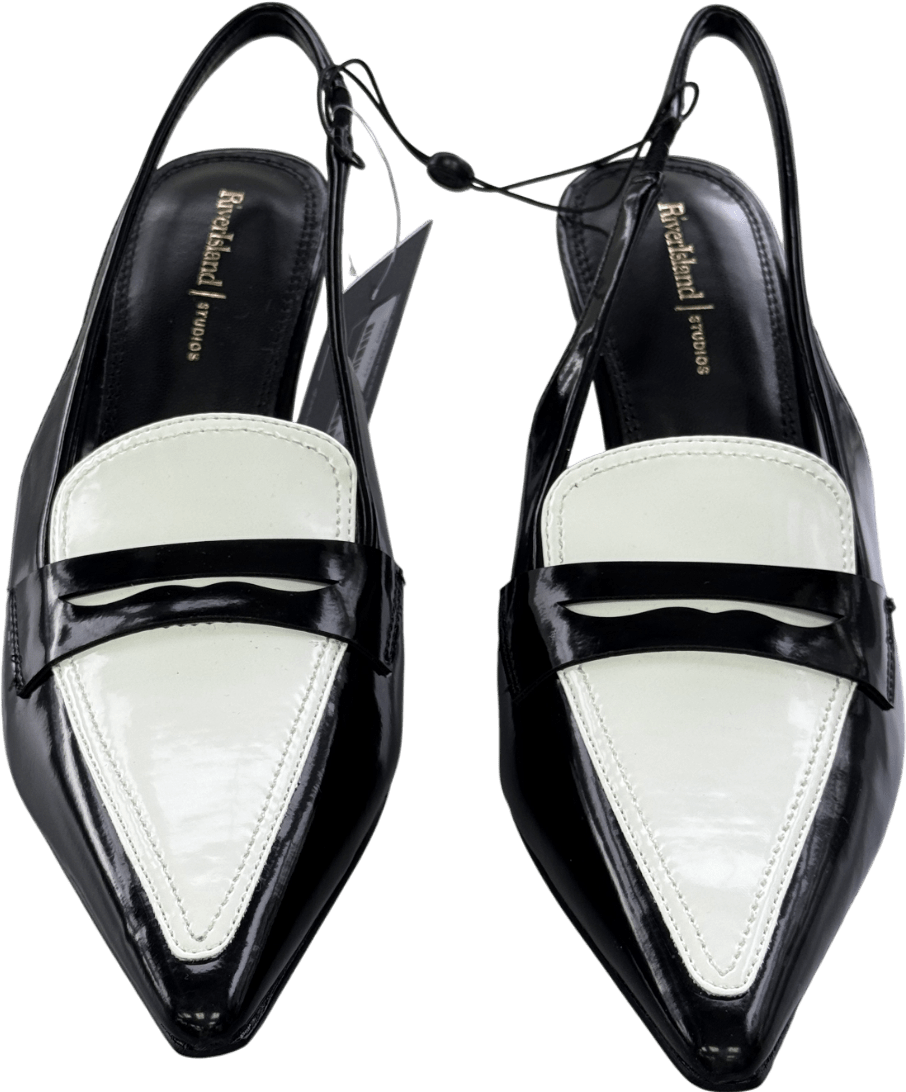 River Island X Olivia Attwood Black Monochrome Slingback Pointed Heels UK 4 EU 37 👠 - Reliked