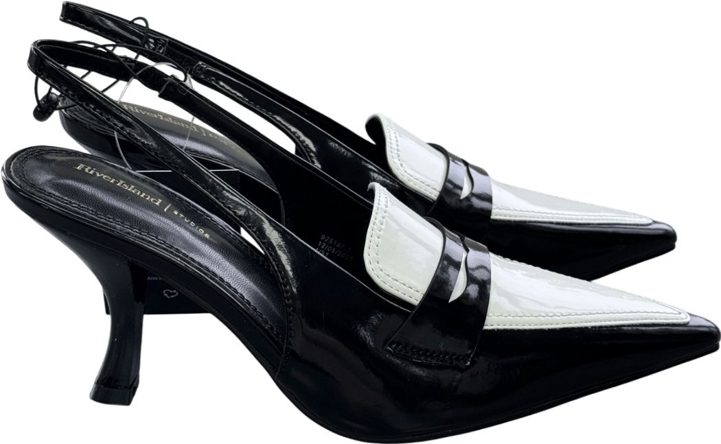 River Island X Olivia Attwood Black Monochrome Slingback Pointed Heels UK 4 EU 37 👠 - Reliked