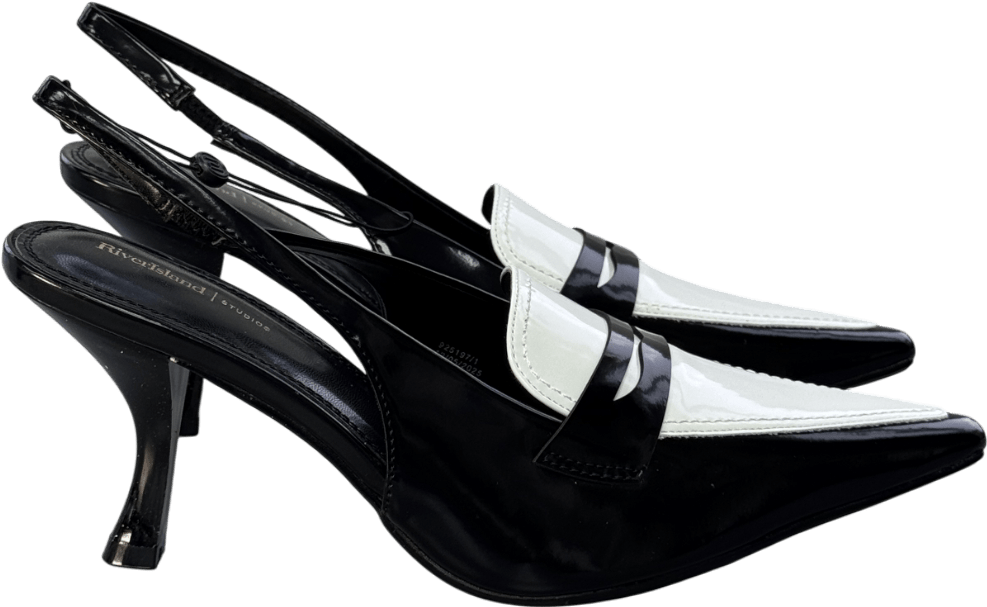 River Island X Olivia Attwood Black Monochrome Slingback Pointed Heels UK 6 EU 39 👠 - Reliked