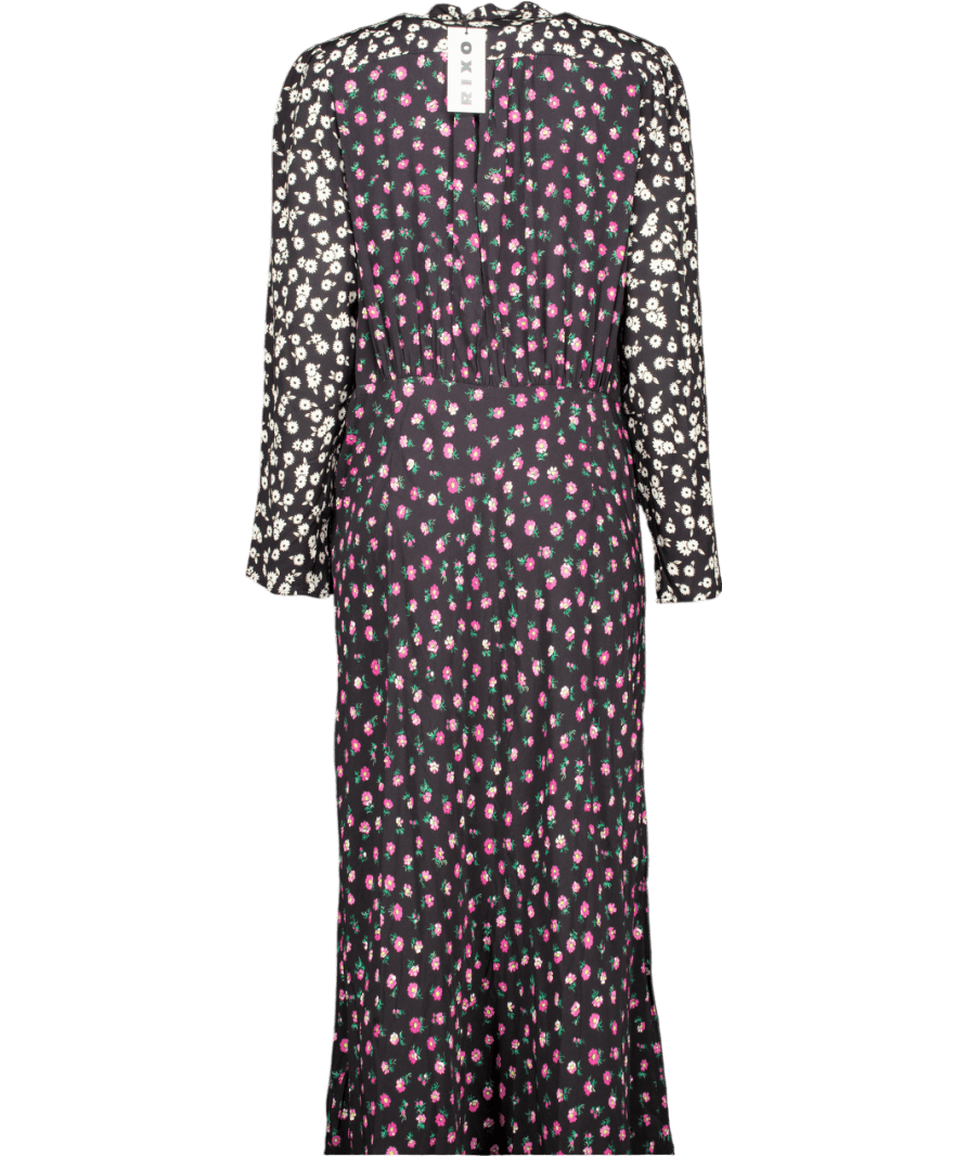 RIXO Black Anika Floral Crêpe Maxi Dress Sz L UK 14 - Reliked