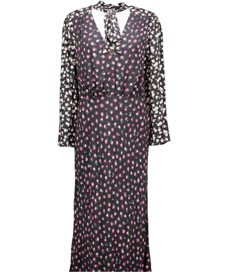 RIXO Black Anika Floral Crêpe Maxi Dress Sz L UK 14 - Reliked