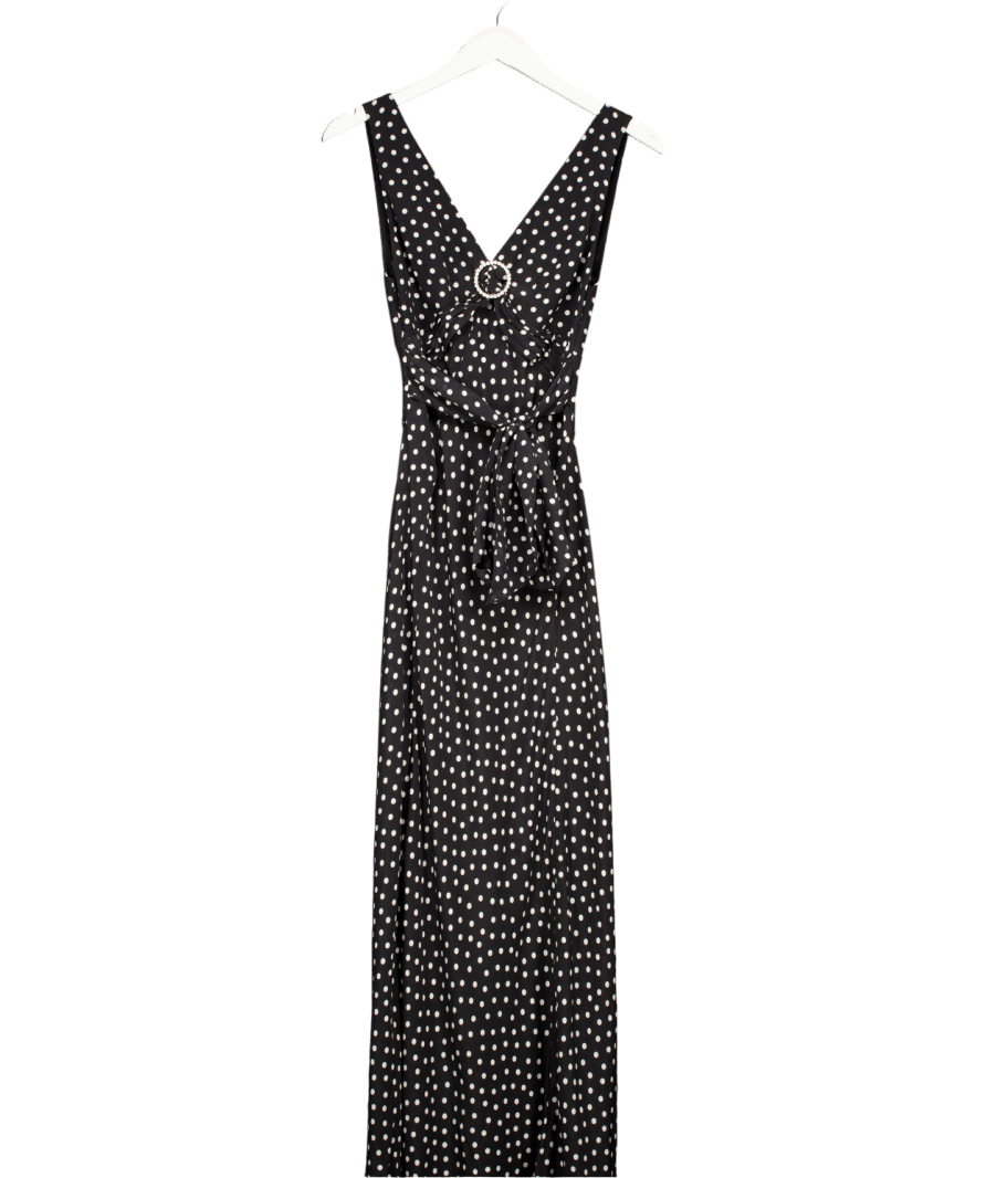 Rixo Black Federica Polka Dot - print Silk - chiffon Maxi Dress UK 6 - Reliked