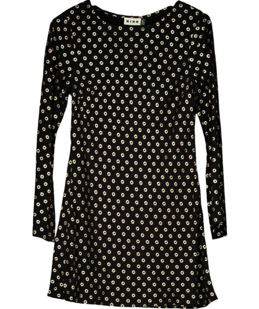 RIXO Black / Gold Ridley Printed Silk Mini dress UK 8 - Reliked