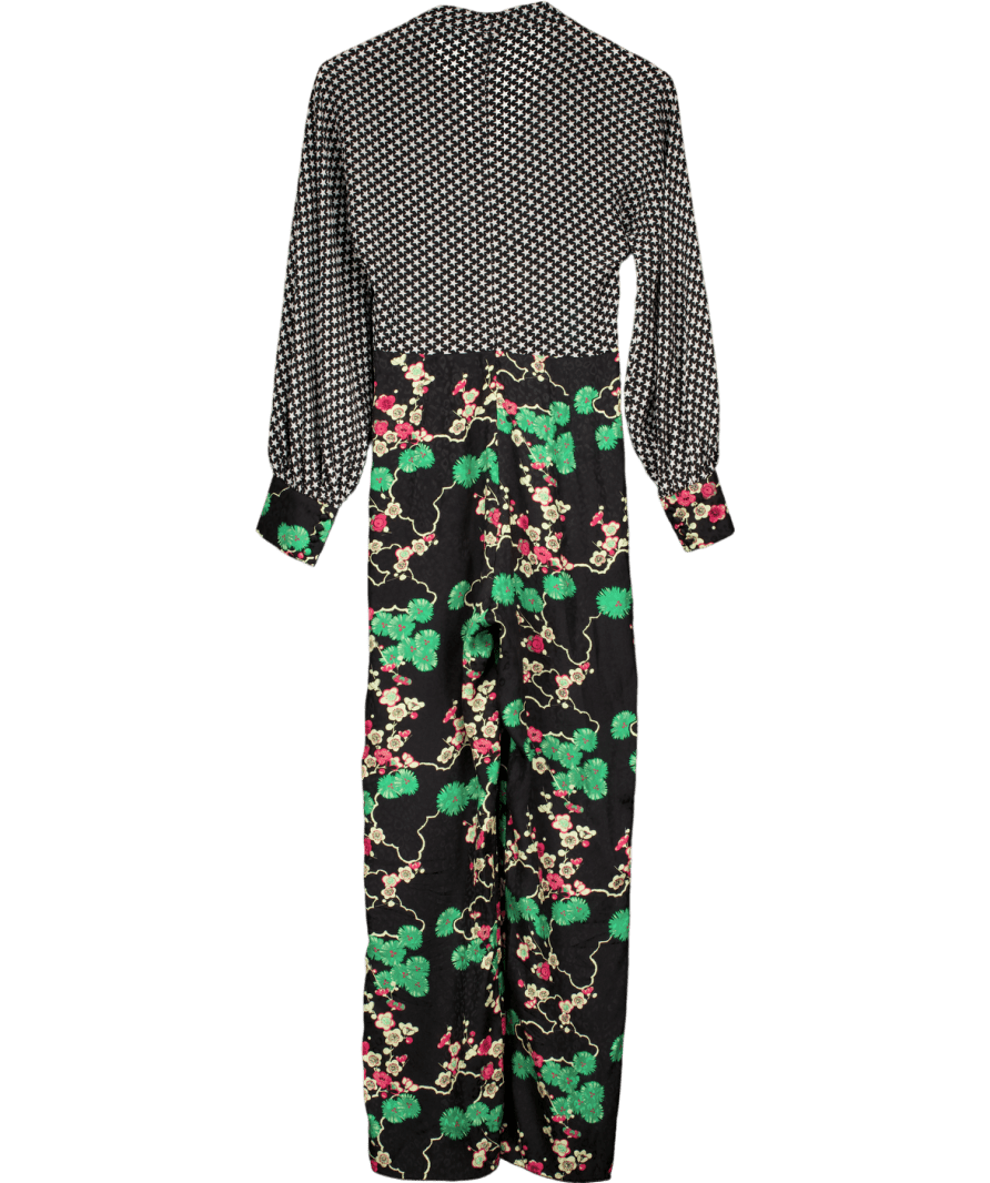 RIXO Black Leah Silk Jumpsuit In Mixed Cherry Blossom & Mini Star UK S - Reliked