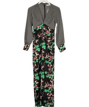 RIXO Black Leah Silk Jumpsuit In Mixed Cherry Blossom & Mini Star UK S