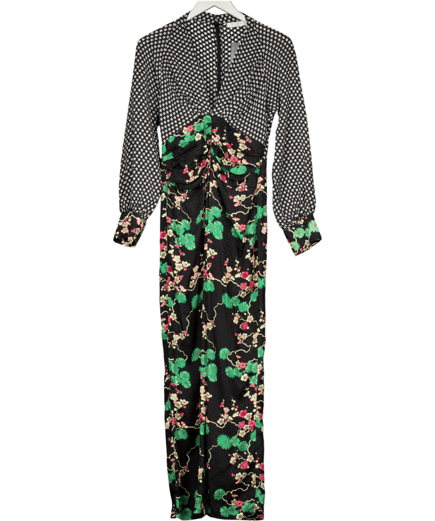 RIXO Black Leah Silk Jumpsuit In Mixed Cherry Blossom & Mini Star UK S - Reliked