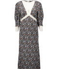 RIXO Black / Multicoloured Gemma Crochet - trimmed Floral - print Crepe Midi Dress UK 14 - Reliked
