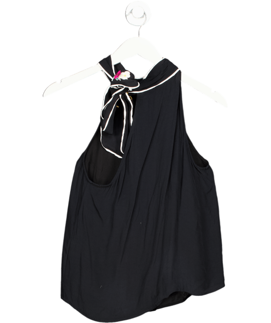 Rixo Black Zoey Halterneck Top Embellised Embroidery UK S - Reliked