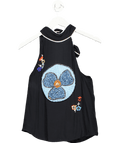 Rixo Black Zoey Halterneck Top Embellised Embroidery UK S - Reliked