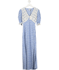 Rixo Blue Olga Lace Trimmed Crepe De Chine Midi Dress UK XXS - Reliked