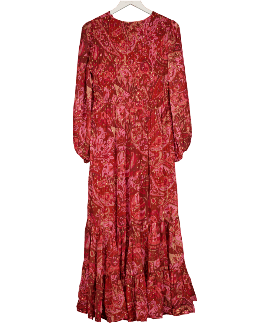 RIXO Lori Burgundy Red Metallic Maxi Dress UK XS - Reliked