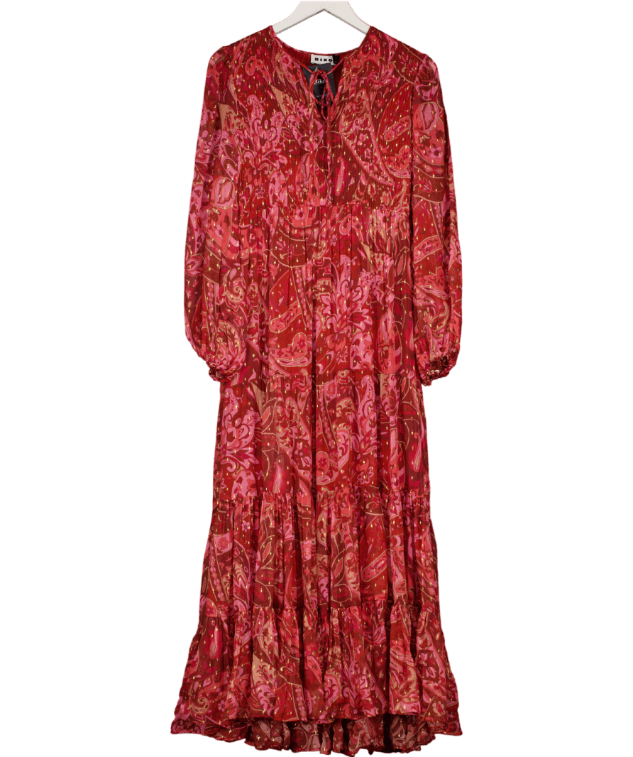 RIXO Lori Burgundy Red Metallic Maxi Dress UK XS - Reliked