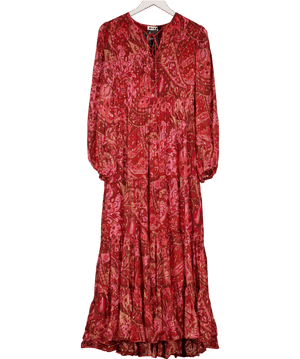 RIXO Lori Burgundy Red Metallic Maxi Dress UK XS
