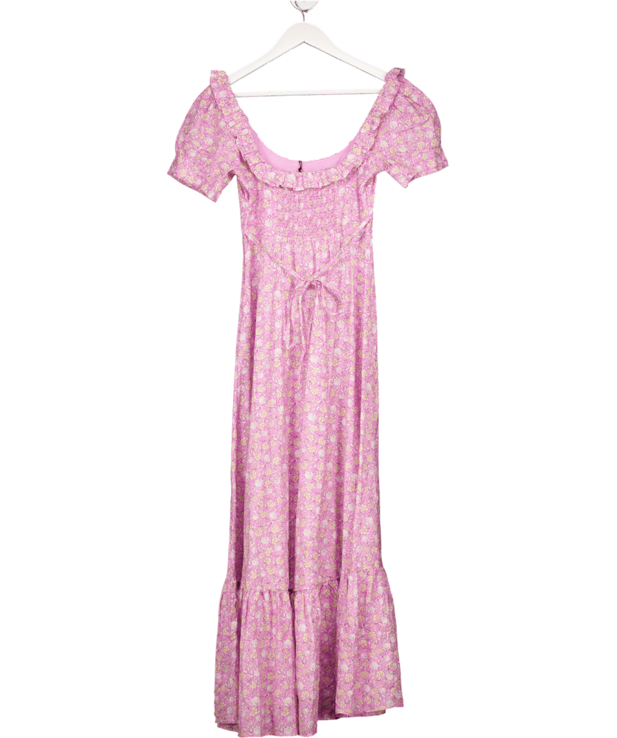 Rixo Pink Sorana Cotton Blend Midi Dress UK 6 - Reliked